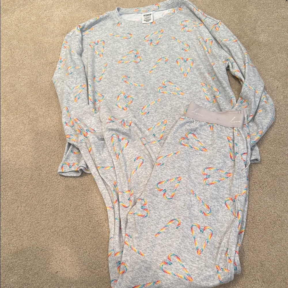 Victoria's Secret Pajama lounge Set with Colorful Heart candy cane Pattern